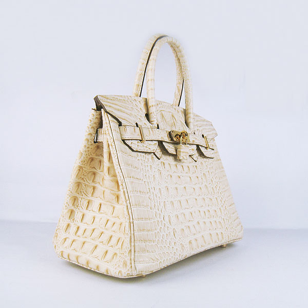 Replica Hermes Birkin 30CM Crocodile Head Veins Bag Cream 6088 On Sale